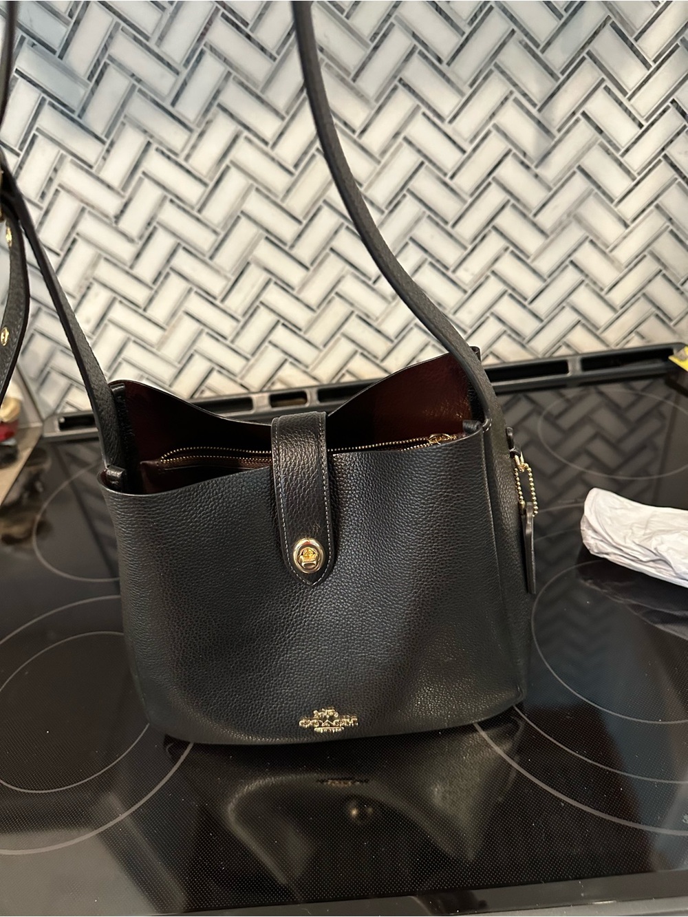 Coach Black Pebbled Leather Hadley Crossbody Shoulder Bag with Gold Hardware